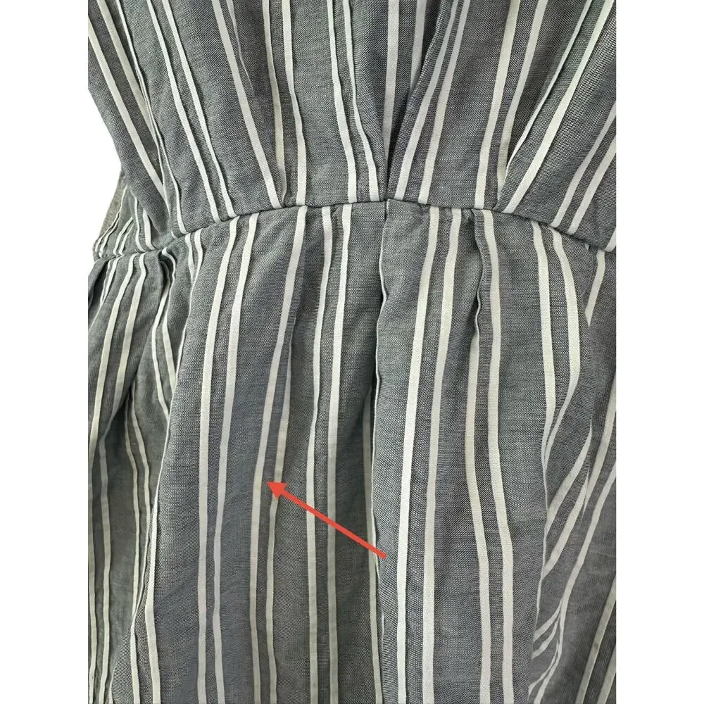 2/$30 J. Crew Chambray Cinched Striped Cotton Tank Top Blue Gray C1930 Size M